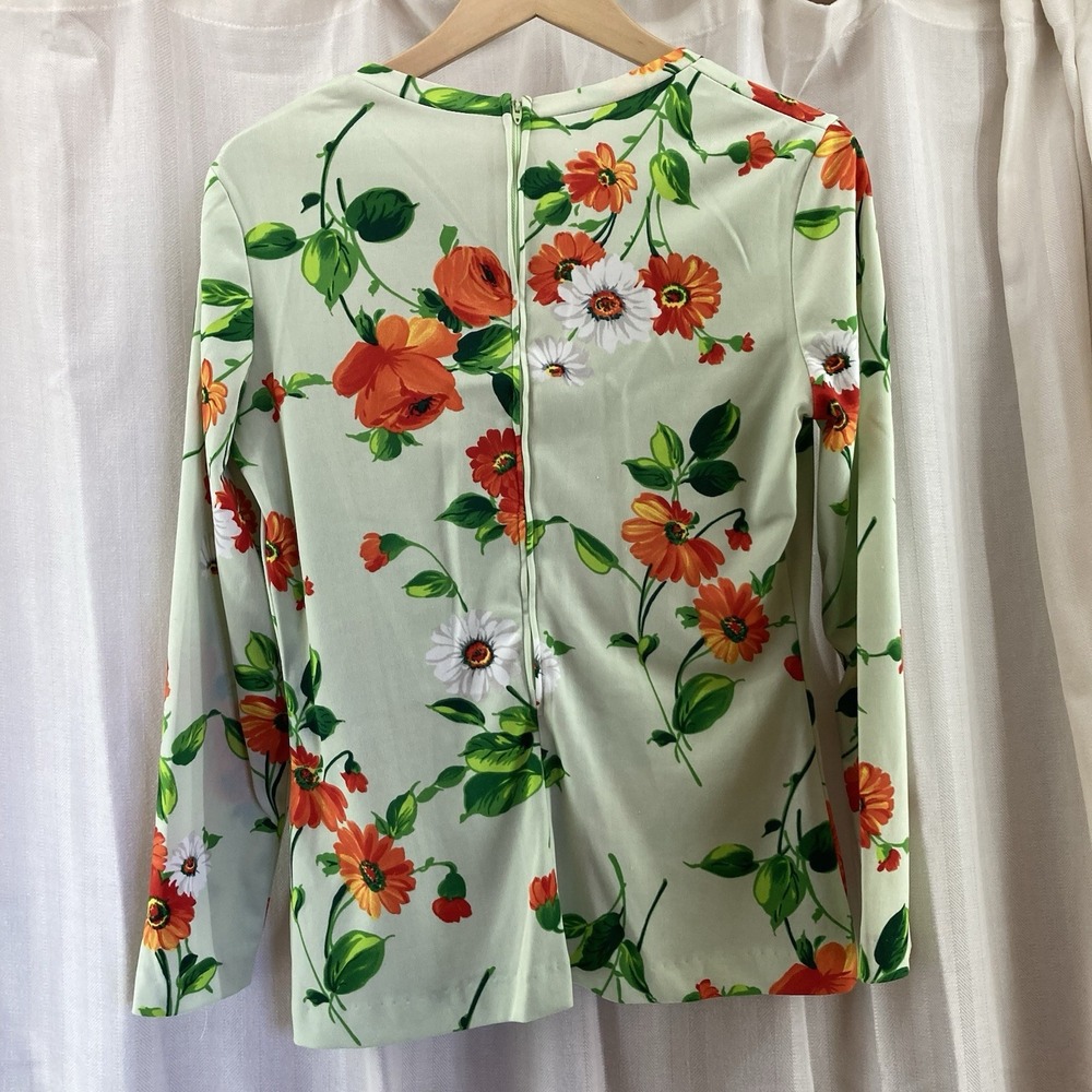 Vintage‎ Joseph Magnin 70s Floral Green Orange Top - Picture 5 of 6